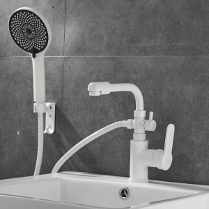 白色面盆双两用龙头带淋浴花洒喷头洗脸盆冷热水龙头台盆洗头洗澡