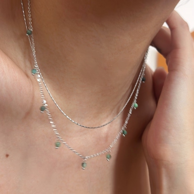 734钛钢浅金色天然石双层串珠叠戴项链小众高级温柔甜美锁骨链