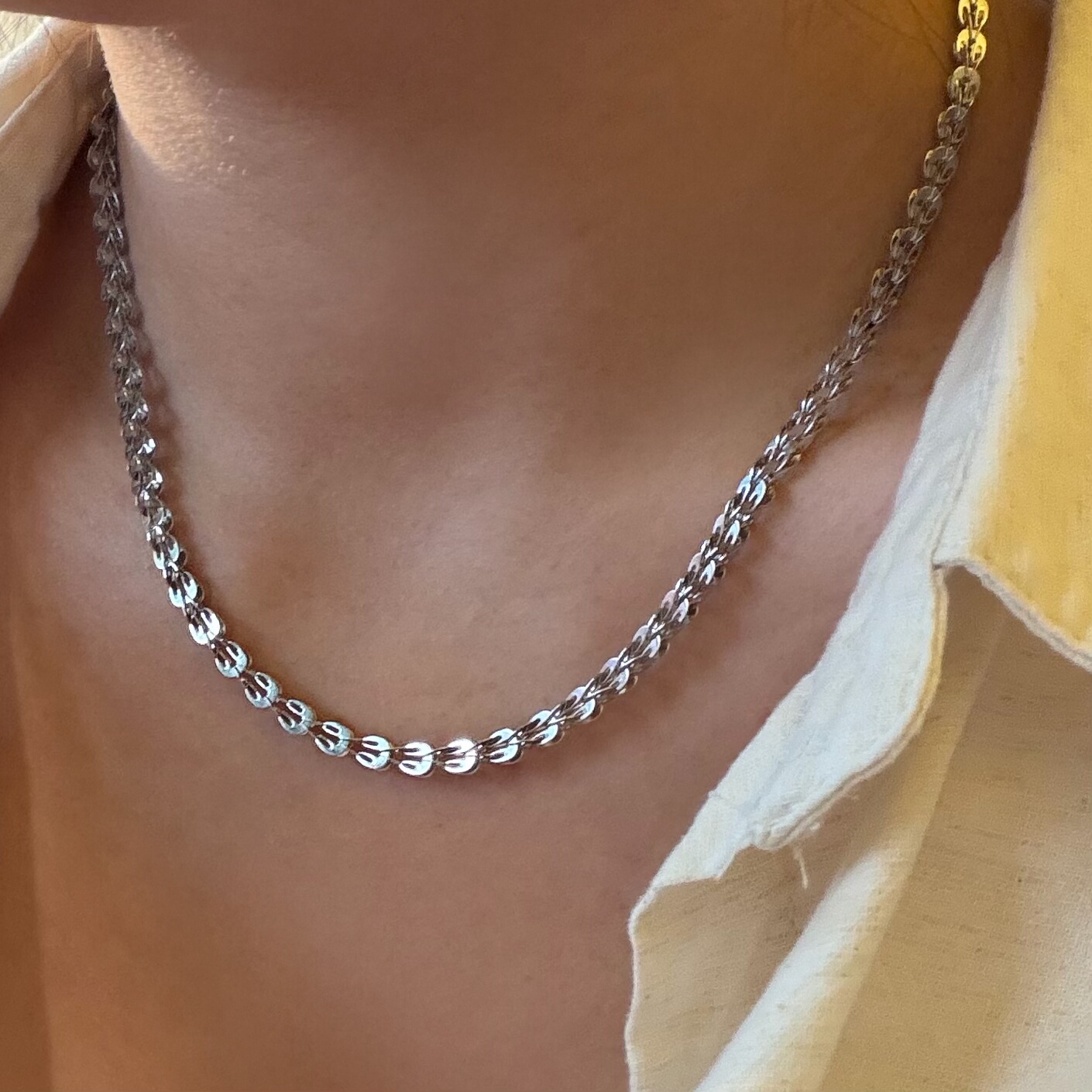 734钛钢洗澡不掉色白金色项链亮晶晶切面麻花锁骨链