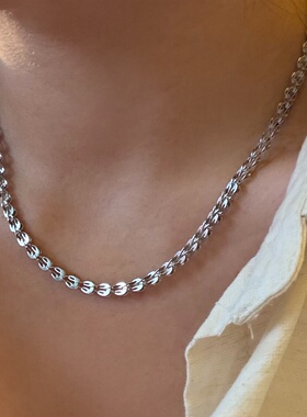 734钛钢洗澡不掉色白金色项链亮晶晶切面麻花锁骨链