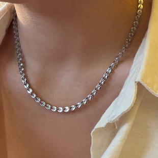 734钛钢洗澡不掉色白金色项链亮晶晶切面麻花锁骨链