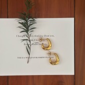 734号通勤简约百搭高级水滴小巧精致半弧椭圆c形耳圈防敏亮面耳环