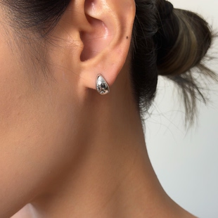 漂亮 复古极简银色耳环 水滴耳饰 法式 734钛钢白金色耳钉