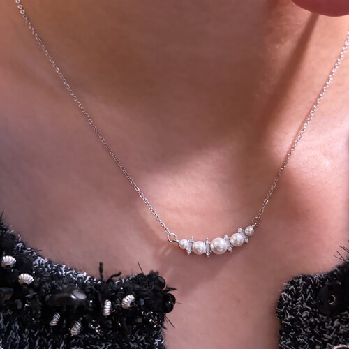 734钛钢不掉色珍珠项链日常通勤休闲高级感温柔气质锁骨链白金色