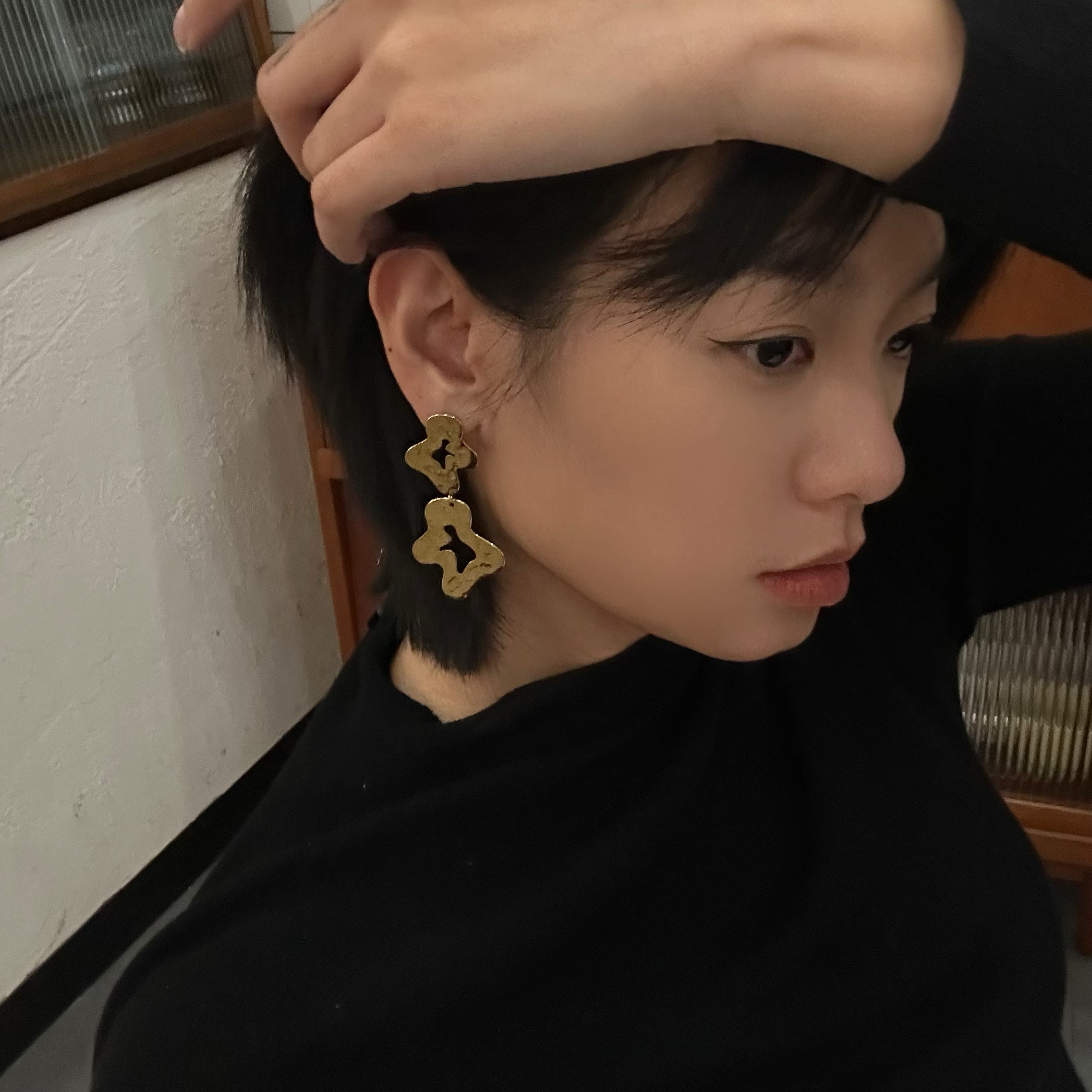 734不掉色耳环钛钢重工肌理夸张欧美耳钉显脸小