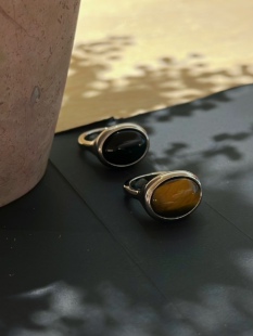 734 可洗澡复古潮流黑玛瑙钛钢虎眼石戒指女小众设计欧美风戒指新