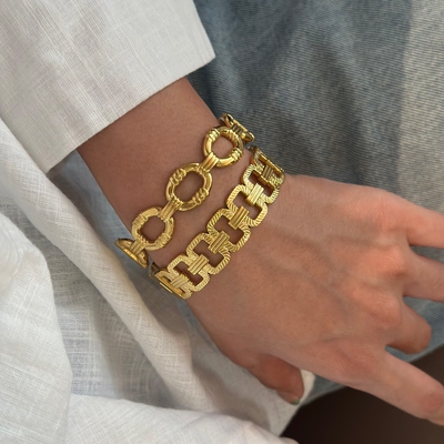 734钛钢金色重工编织手镯可洗澡不掉色手环