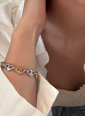 734钛钢复古精工几何爱心金银拼色手链欧美个性手饰简约可洗澡