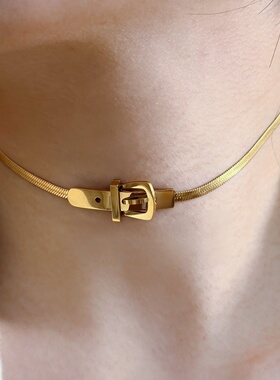 734钛钢金色皮带扣蛇骨项链锁骨链女高级感个性短choker颈链潮