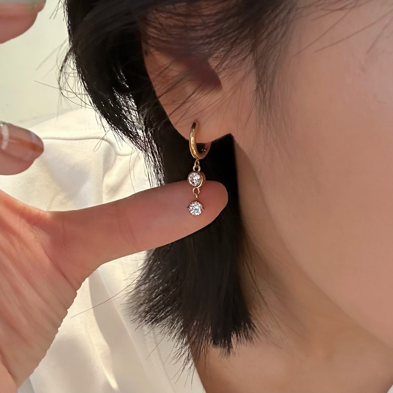 734钛钢耳圈耳环亮晶晶俏皮日常精工休闲精致灵动小圈圈通勤耳饰
