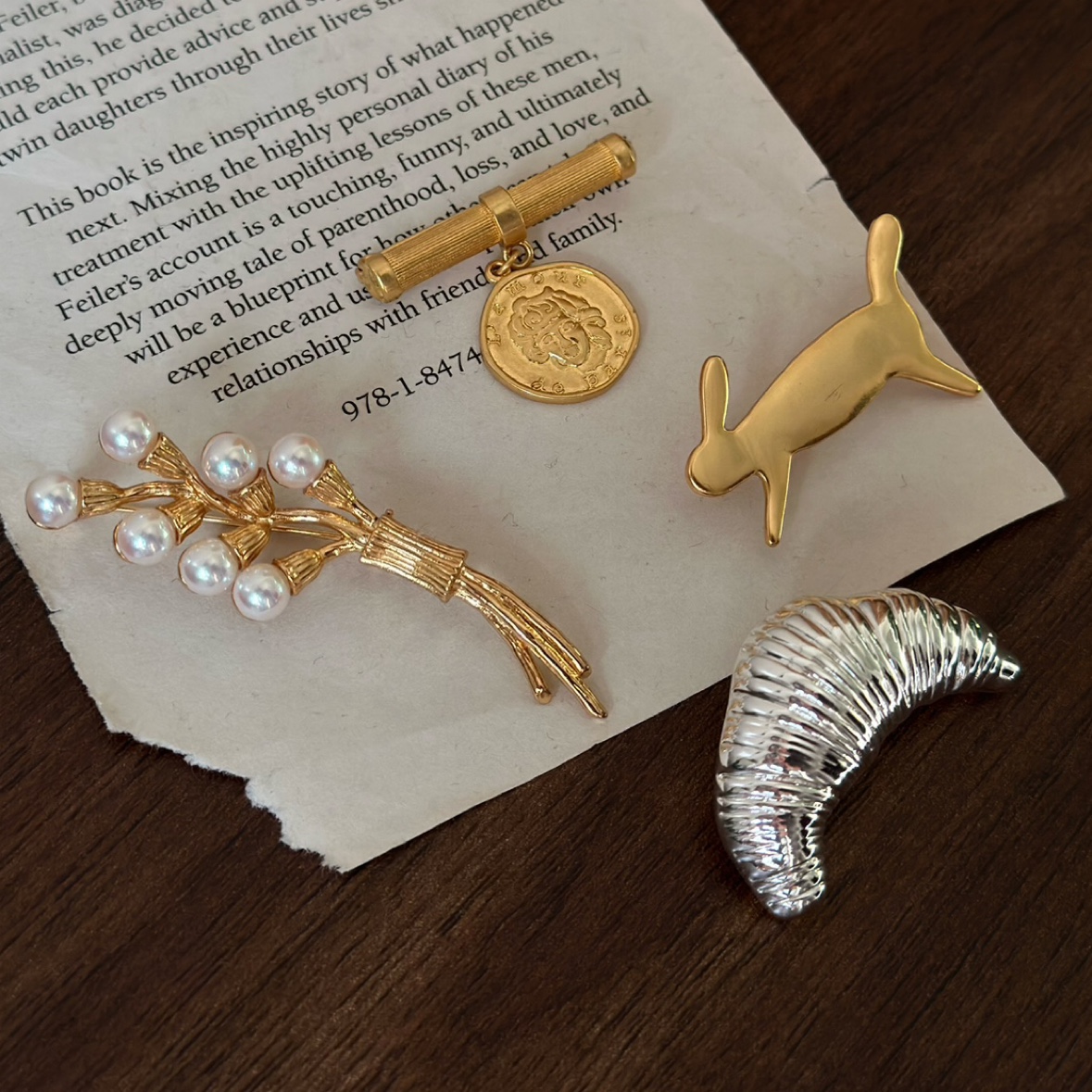 fever胸针铜法式钱币珍珠