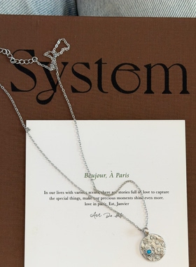 734钛钢ins风月球蓝色圆盘项链小众设计感肌理感锁骨链