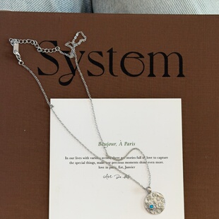 734钛钢ins风月球蓝色圆盘项链小众设计感肌理感锁骨链