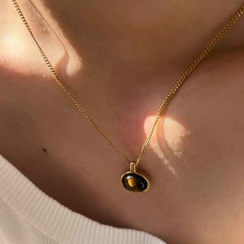 金色女虎眼石复古项链