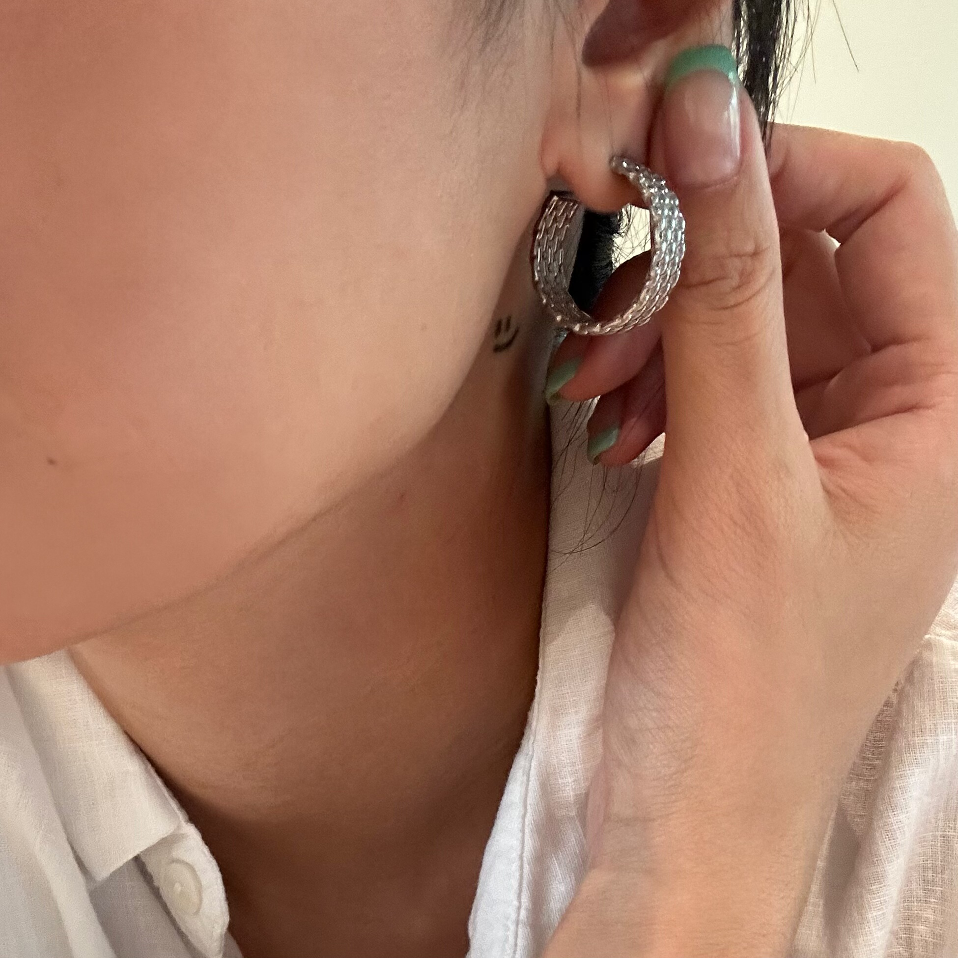 734钛钢不掉色耳钉夸张欧美肌理链条圈圈C型开口欧美耳环