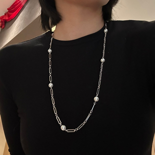 734号钛钢不掉色珍珠项链女时尚 休闲毛衣链高级感轻奢小众长款
