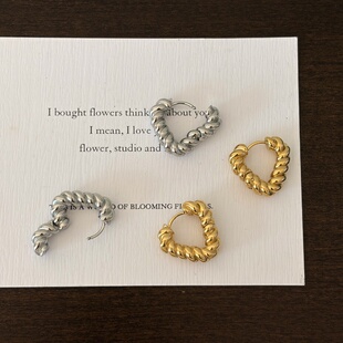 734钛钢耳扣法式复古耳扣麻花耳环女高级感ins风耳饰三角形圆圈