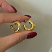 734钛钢重工精工条纹实心欧美圈圈耳饰时尚 简约C形耳环