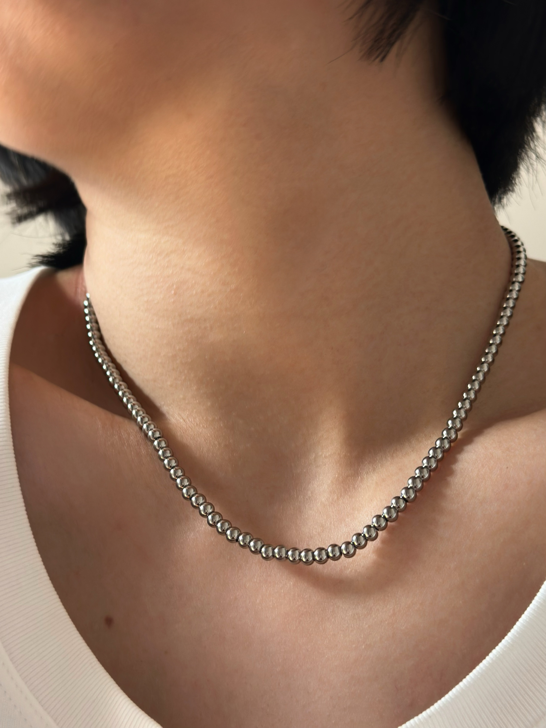 734号钛钢圆球珠珠项链不掉色锁骨链重工毛衣链