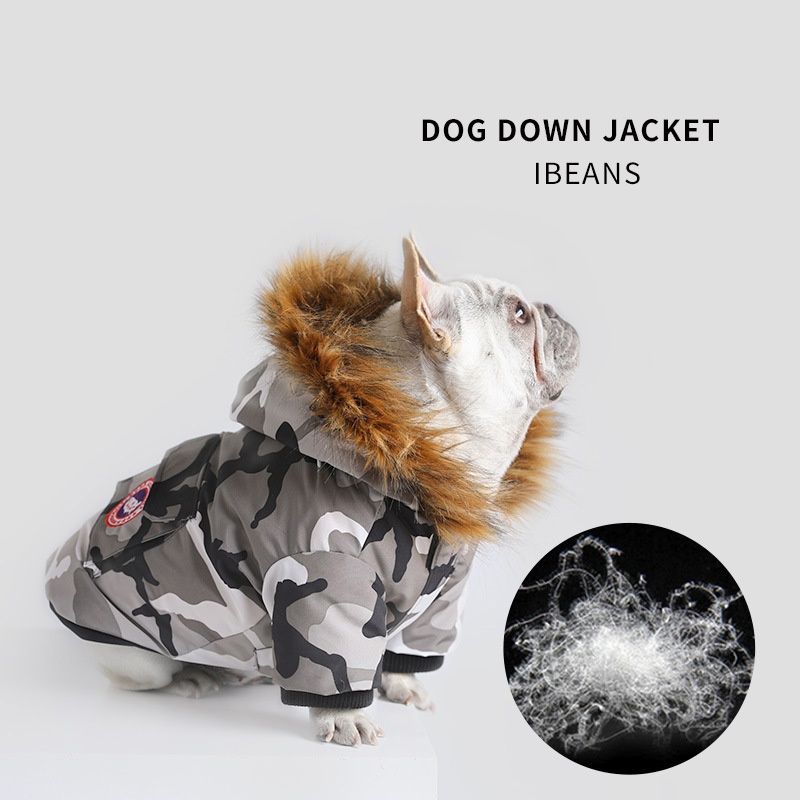 狗狗羽绒服派克服鸭绒宠物迷彩夹克大毛领秋冬保暖衣服大型犬