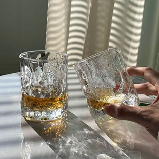 ins锤纹威士忌杯冰川纹雨雾杯果汁杯咖啡冷饮杯家用玻璃水杯茶杯