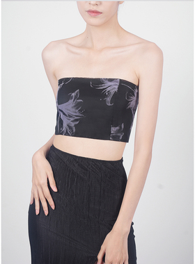 INBUILT 原创自制设计感新中式花卉抹胸上衣黑色高级感短裹胸外穿