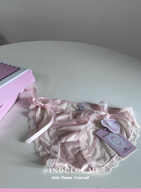 indulgeme蜜桃微醺*法式缎面三角裤少女纯欲蕾丝蝴蝶性感高叉内裤
