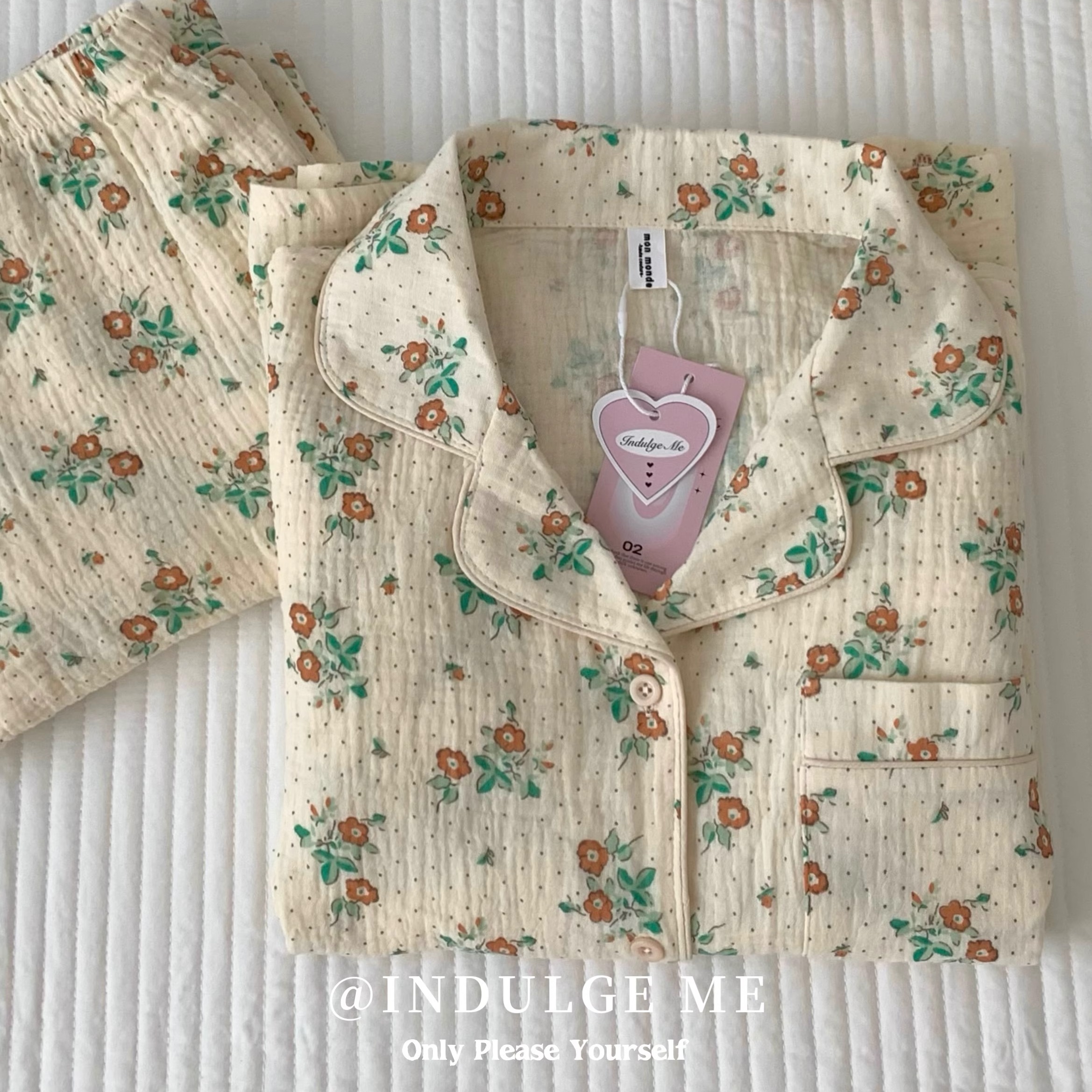 复古碎花泡泡纱睡衣女