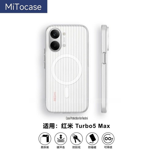 夏季散热适用红米Turbo5手机壳turbo5max磁吸冰雾瓦楞光栅肤感磨砂保护壳硬商务高级感金属按键