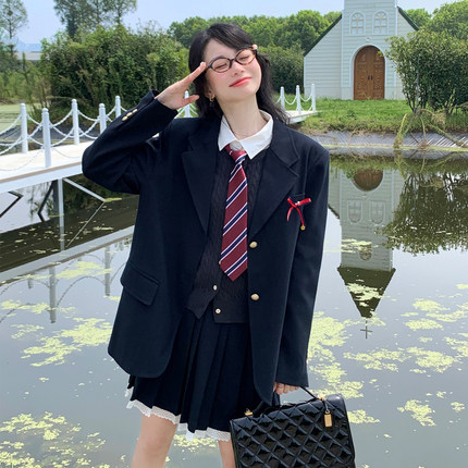 【6折清仓】Murrmure 美高学姐 学院风百褶裙套装宽松两件套女