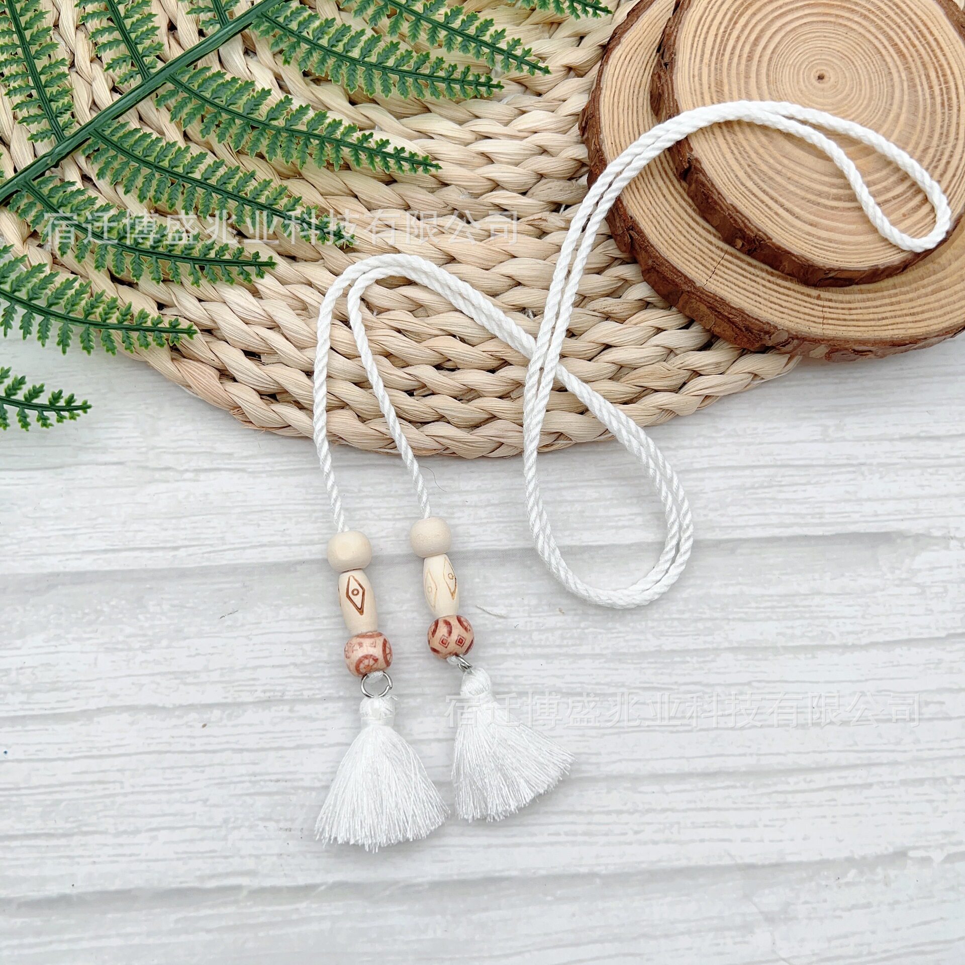 thumbnail for Handmade Wooden Bead Double Tassel Three-Strand Rope Tassel Cord Clothing Collar Rope Ancient Style Accessories Hanfu Accessories Lace Material