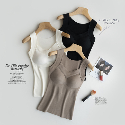 带胸垫赫本领打底保暖背心