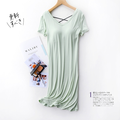 莫代尔v领美背孕妇长款短袖睡裙