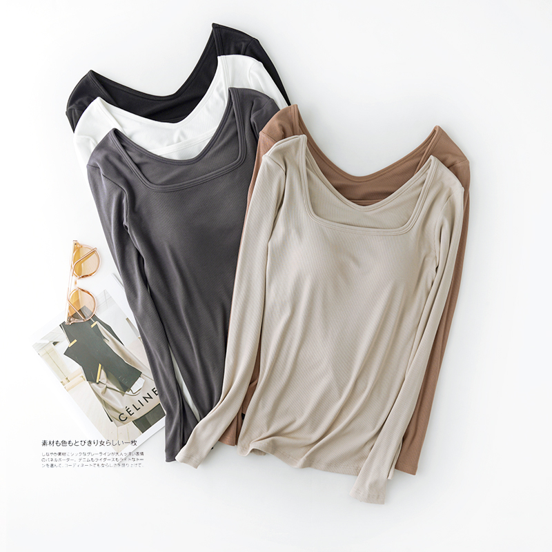 方领女士带胸垫打底长袖