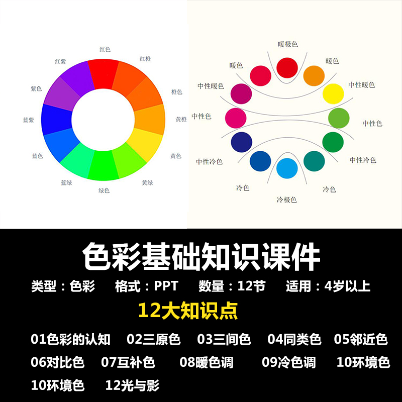 美术色彩基础理论知识课件ppt三原色邻近色对比色培训机构绘画室