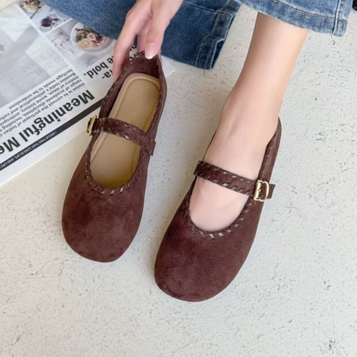 18羊筋绒复古玛丽珍鞋女式2026年春季新款青年一字扣低跟平底单鞋,女鞋,玛丽珍鞋,淘宝优惠券,粉丝福利购,淘宝优惠卷