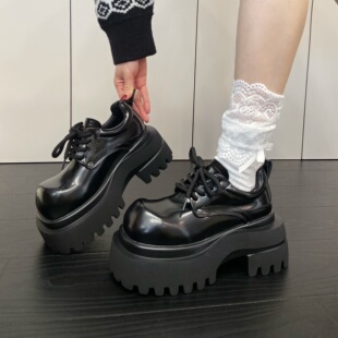 27牛皮系带厚底乐福鞋女2026年春季新款英伦松糕鞋增高百搭小皮鞋