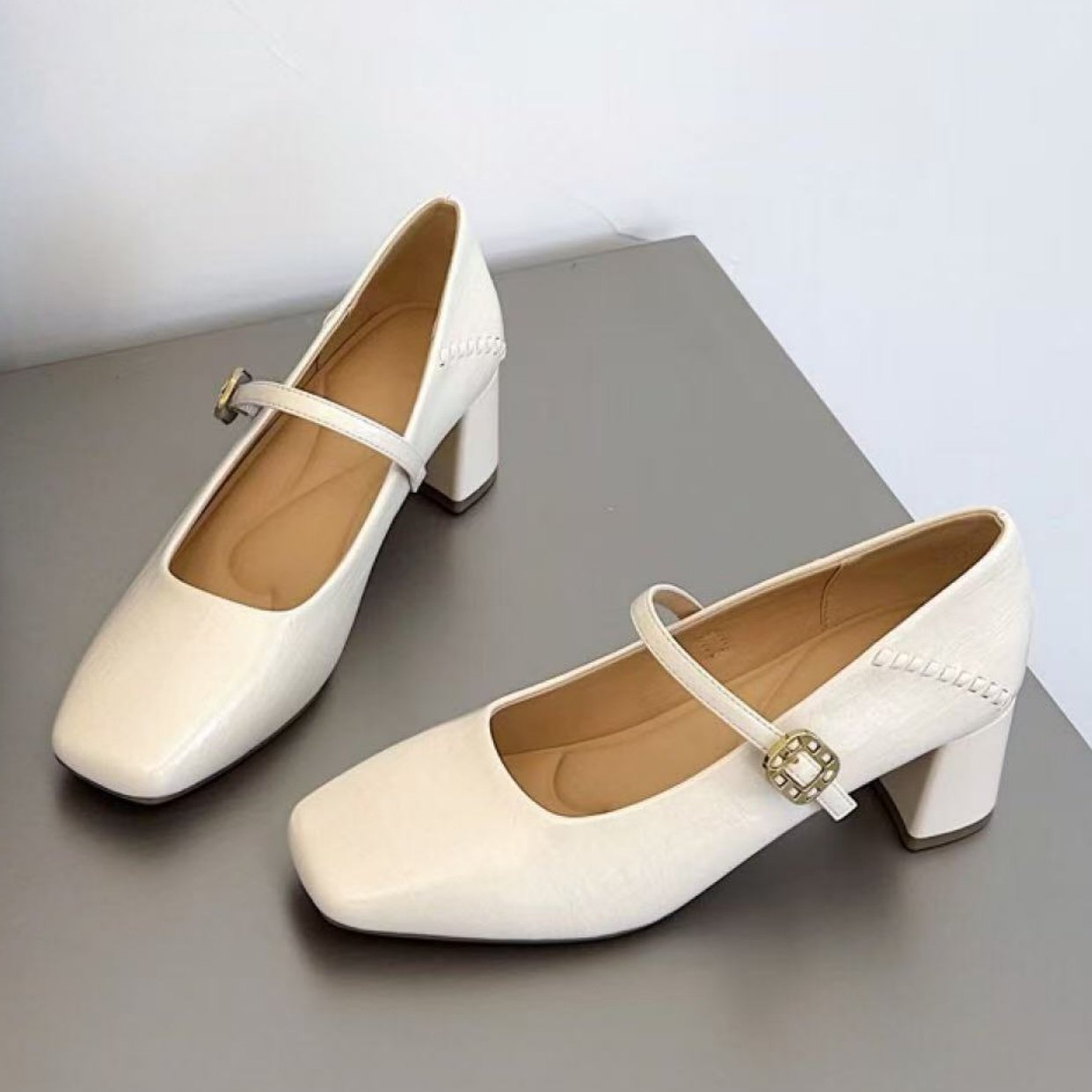 62法式方头粗跟玛丽珍鞋女2026年春季新款一字带扣轻熟风高跟单鞋,女鞋,玛丽珍鞋,淘宝优惠券,粉丝福利购,淘宝优惠卷