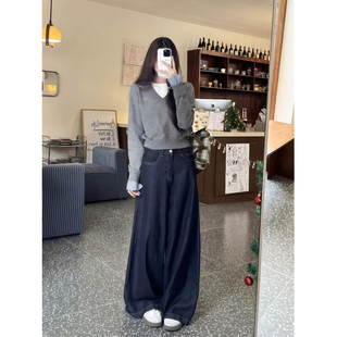 上衣宽松外套灰色两件套 假两件慵懒风毛衣女秋冬穿搭内搭打底长袖