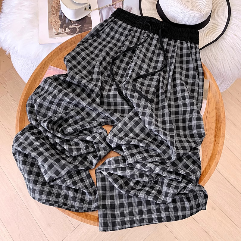 清仓捡漏冰丝格子阔腿裤女大码小个子设计感小众慵懒风休闲直筒裤,女装/女士精品,大码裤装,淘宝优惠券,粉丝福利购,淘宝优惠卷