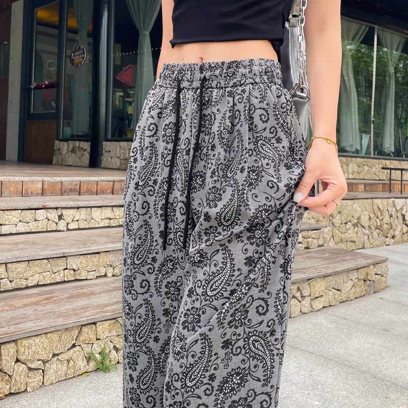 清仓捡漏醋酸缎面印花阔腿裤女士高腰显瘦宽松垂感休闲直筒拖地裤,女装/女士精品,大码裤装,淘宝优惠券,粉丝福利购,淘宝优惠卷