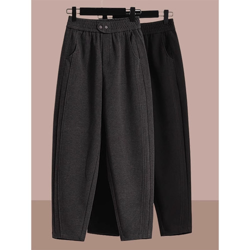 萝卜裤加绒加厚毛呢弯刀香蕉裤女