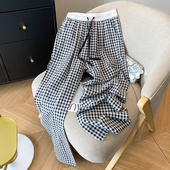 清仓捡漏黑色格子山本裤 高腰休闲宽松慵懒风冰丝阔腿裤 女夏季 薄款