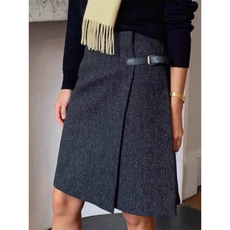 气质复古!毛呢A字半身裙女秋冬韩系简约高腰显瘦羊毛呢子短裙