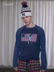 Insgale 25Aw Contrasting Color American Patchwork Raglan Sleeve Long-Sleeved T-Shirt