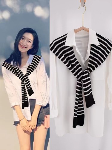 条纹针织小披肩春秋女网红