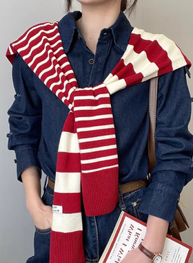 2024新款红色小披肩外搭女高级感秋冬搭配衬衫针织围巾小坎肩两用