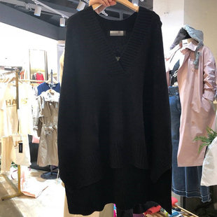 韩版针织羊绒马甲女中长款V领开叉羊毛背心套头宽松毛衣外套大码