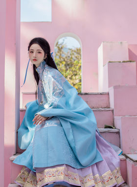 明星同款琉鱼汉服贵女立领斜襟袍