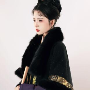 琉鱼汉服 玉面梅裘衣保暖女冬季可拆毛领加绒对襟